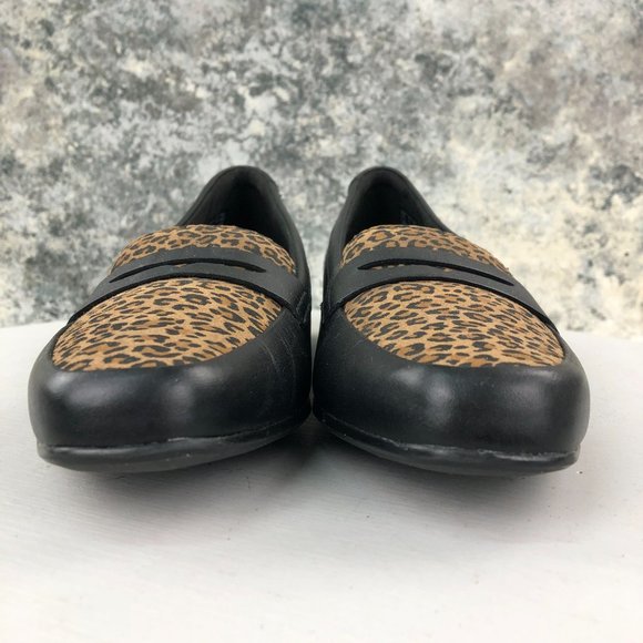 Clarks Collection Women's Size 8M Juliet Coast Black Leopard Brown Penny Loafers - Picture 2 of 13